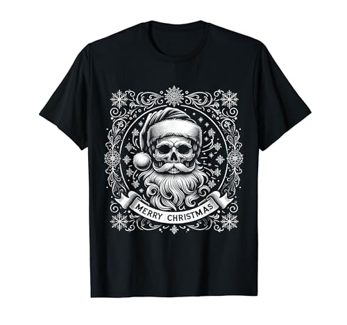 Vintage Crâne Père Noël Flocons de neige Merry Christmas Retro X-Mas T-Shirt