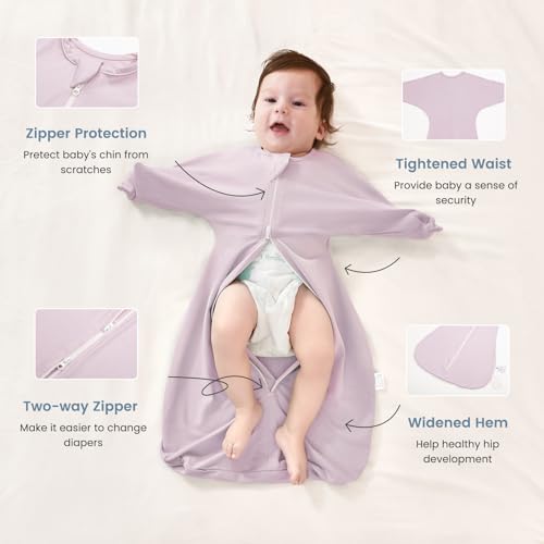 Image of ZIGJOY Swaddle Sleep Sack 3-6 Months, 0.5 Tog Baby Wearable Blanket | Rayon Made From Bamboo, Soft & Cool & High Stretchy. 2-way Zipper for Easy Diaper Changes. Long Sleeves Allow Self-soothing