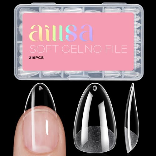 AILLSA Short Almond Nail Tips Pre-Shaped Acrylic Nail Tips Half Matte Full Cover Nails Tips Clear Gelly Press on Flase Tip Nail for Extension Nail Manicure Home DIY 240PCS 15Sizes