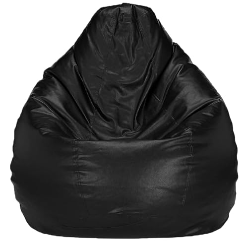 Image of Casa Copenhagen Premium Leather Bean Bag Chair, Filled with Beans | Capacity: Upto 7 Ft Height, 200 KG Weight | 4XL | Black