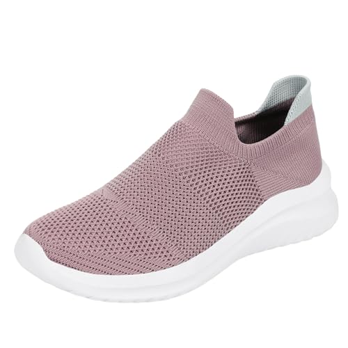 Breathable Knit Shoes for Women Lightweight Orthopedic Arch Support Non Slip Casual Fashion Mesh Sneakers for Walking Travel Outings All-Match Simple Style Outdoor Comfortable Pink