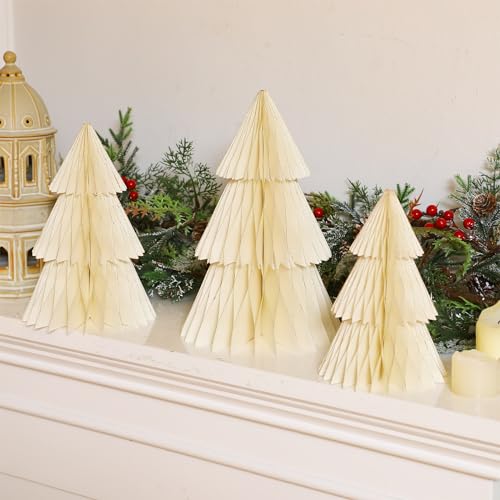 Beeveer 3 Pcs Paper Christmas Tree 8 Inch 10 Inch and 12 Inch 3D Honeycomb Trees Table Centerpiece for Modern Christmas Mantel Decorations Xmas Holiday Party Home Decor