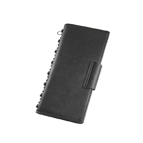 Shinywear Women's Black Long Skull Studded Purses Genuine Leather Card Holder Wallet4