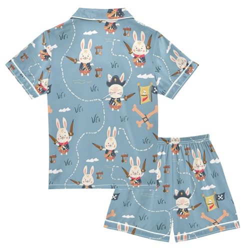 ALAZA Rabbit Bunny Pirate Pajamas Satin Pajama Set Short Sleeve Button Down Sleepwear2