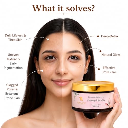 Image of Mamash Beetroot & Sandalwood 2-in-1 Face Pack & Scrub | Ready-to-Use De-Tan Clay Mask with Neem, Licorice & Multani Mitti | Brightening & Deep Cleansing Ayurvedic Skincare | 50g