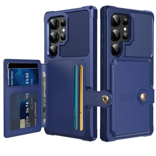 Étui portefeuille Galaxy S21 Ultra bleu en cuir avec porte-carte