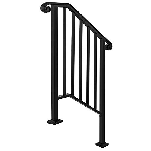  VEVOR Ringhiera Corrimano, Set Ringhiera per Scale Nero, Opaco con 2 o 3 Gradini, Ringhiera Corrimano in Ferro, Ringhiera Scale Esterne per Gradini Esterni