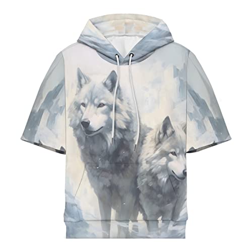 JooMeryer Men's Novelty 3D Graphic Print Hoodie Short Sleeve Drawstring Pullover Hooded Sweatshirt3