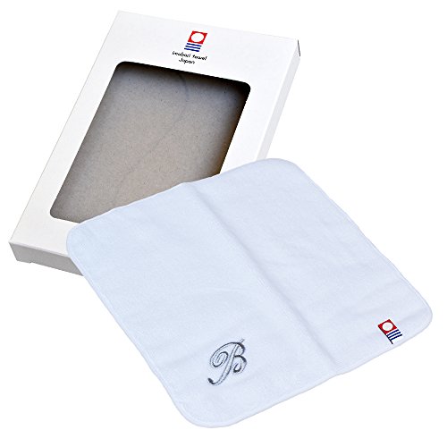 ブルーム (ギフト) 今治タオル 認定 イニシャルハンカチ 1枚 箱入り タオルギフト プチギフト かわいい イニシャル ハンドタオル 今治 タオルハンカチ (ホワイト, イニシャル B) (ポスト投函)
