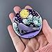 Retro Black Cat Moonflower Pinback Button, Funny Pet Portrait Art Gift, Handmade Accessories 2.25