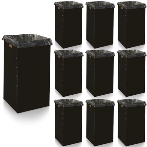 Nosiny 10 Pcs 50 Gallon Corrugated Cardboard Trash Cans for Events, Disposable and Reusable Cardboard Bin Bulk with Trash Bag, Recycling Pop-up Garbage Box, Foldable Waste Container for Party (Black)