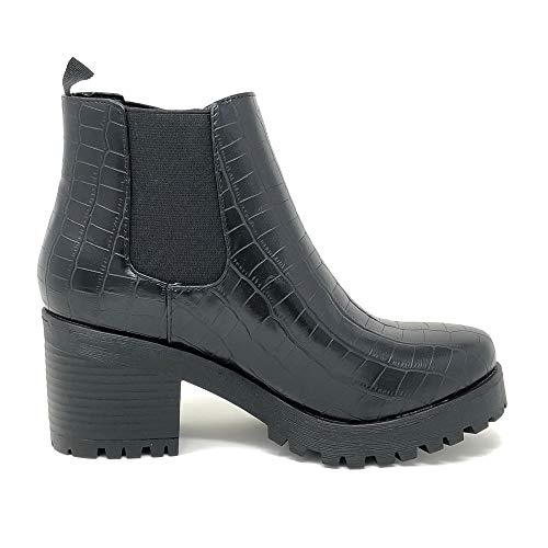 Image of Soda Top Shoes Jaber Ankle Boot W Lug Sole Elastic Gore and Chunky Heel