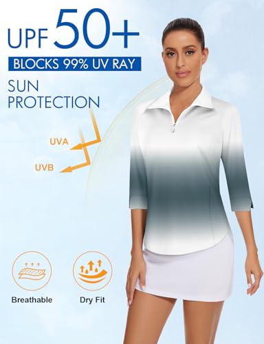 Image of Cucuchy Style Womens Golf Shirt 3 /4 Sleeve Quarter Zip Workout Tennis Tops Quick Dry UPF 50+ Shirts