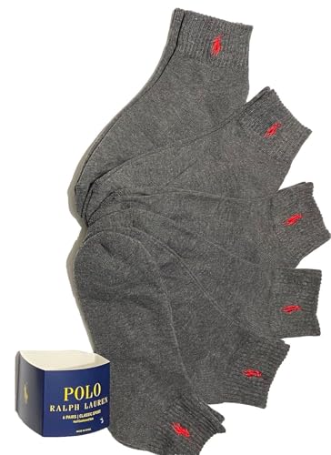 POLO RALPH LAUREN Mens Classic Sport Quarter Socks 6 Pack, Dark Gray, Sock Size 10-13