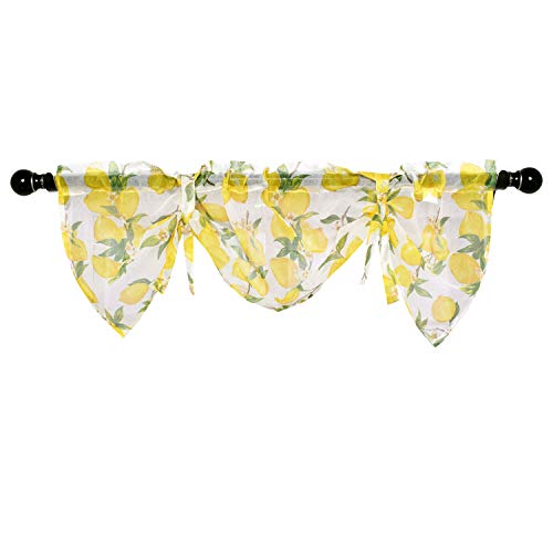Molaxhome Linen Valances For Windows 52X18 Inch, Tie Up Printed Valances Rod Pocket 1 Panel For Kitchen Bathroom Bedroom(Yellow Lemon, Sheer) #TOP1