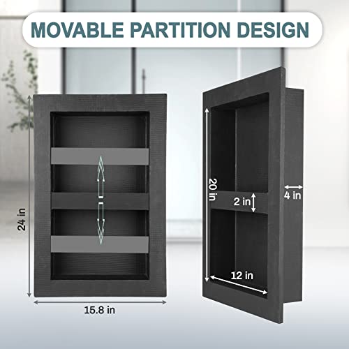 Shower Niche,12"X20"Tile Rectangle Shower Niche, Movable Partitions The Partition Space,Shower Niche Insert,Shower Niche Tile Ready,Niches For Tile Showers,Lightweight Foam Tileable -Black… #TOP1