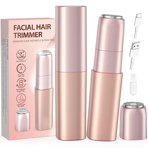 Rechargeable Facial Hair Remover for Women: Painless Lady Shaver with 1 Replacement Heads – Mini-Sized for Travel Face Razors for Face, Lips, Chin, Body –Portable & Gift-Ready