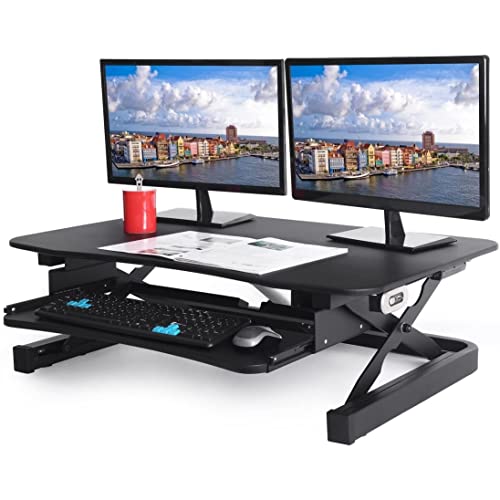 ApexDesk EDR-3612-BLACK ZT Series Height Adjustable Sit to Stand Electric Desk Converter, 2-Tier Design with Large 36x24
