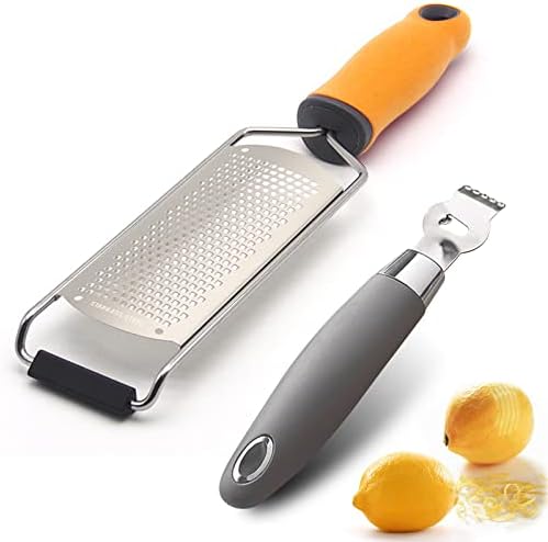 HAMOER Grater Zester for Cheese Chocolate Lemon Fruit Ginger Multi-Tool Set Ergonomic Non-Slip Handle (Two Tools)