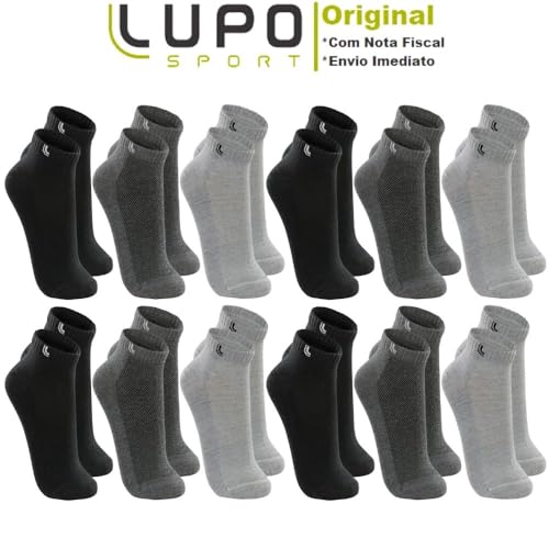 Kit 12 Pares Meias Masculina Lupo Cano Curto Sport Algodão Original 3225 (Escuras, G 41 a 44)