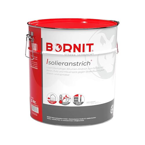 BORNIT Isolieranstrich Bitumen-Anstrich gegen Bodenfeuchtigkeit, 5 Liter Bitumenlösung, Feuchtigkeitsschutz für Beton, Ziegel und Putz BORNIT Isolieranstrich Bitumen-Anstrich gegen Bodenfeuchtigkeit, 5 Liter Bitumenlösung, Feuchtigkeitsschutz für Beton, Ziegel und Putz
