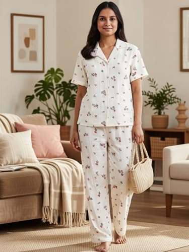 Image of B STORIES Women's Cotton Pyjama Set | Comfort and Relexed Nightsuit for Ladies