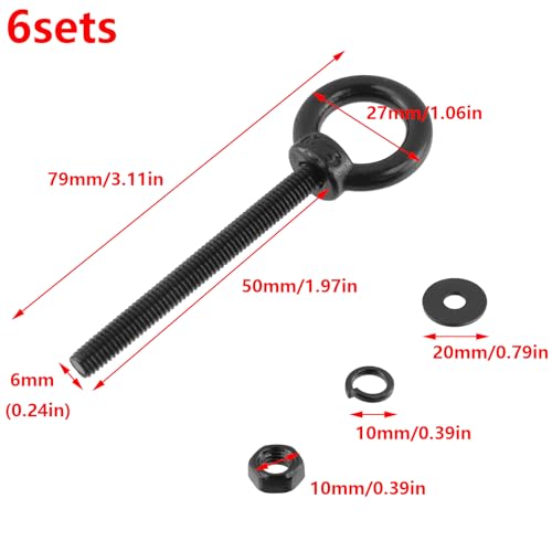 Image of Antrader Lifting Shoulder Eye Bolts,M6 x 50mm,Stainless Steel,Black,6 Sets | Machinery Shoulder Lifting Eye Bolt with Lock Nuts,Lock Washers,Flat Washers