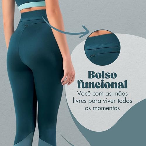 SHE BY MASH Calça Legging Có Alto Esportiva Com Bolso Fitness Feminina Adulto, Azul Escuro, G