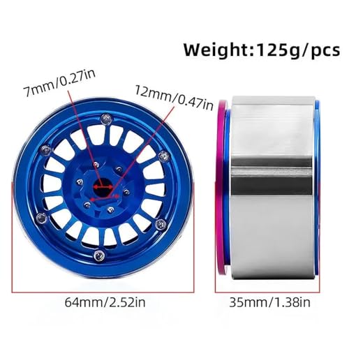 Moyeu Roue d'escalade 2,2 Pouces Rouge pour Upgrade YK Hyper GO et MJX H8H - 2