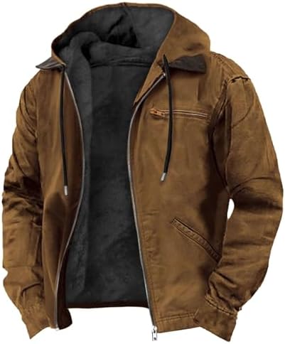 Mens Winter Jacket Thick Sherpa Fleece Lined Jackets Winter Warm Heavyweight Coat Trucker Hooded Outerwear Pockets