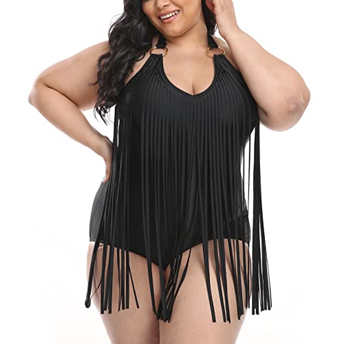 Jl Pretty Swimwear Fringe Tassels Swimsuit One Piece Beachwear, Black, Xxl = Us Xl #TOP3