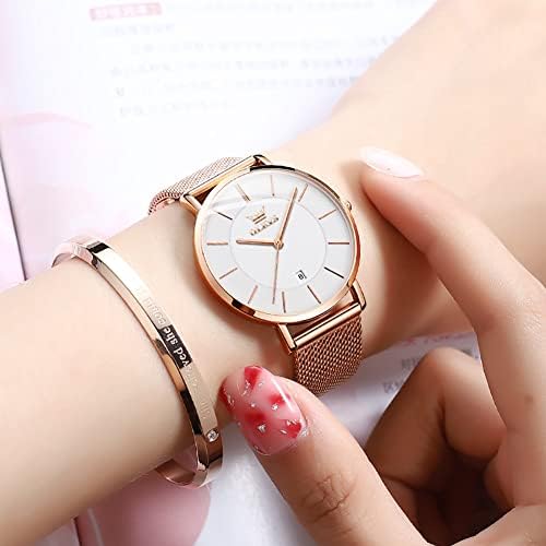 OLEVS Ladies Watch 6.5mm Ultra Thin Mesh Strap Waterproof Japanese Quartz Fashion Dress Date Women Wrist Watch
