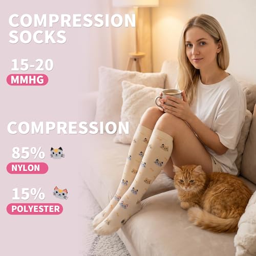 Image of Sooverki Compression Socks for Women & Men 6 Pairs is Best Supportive Knee High Stockings for Circulation, Travel, Nurses