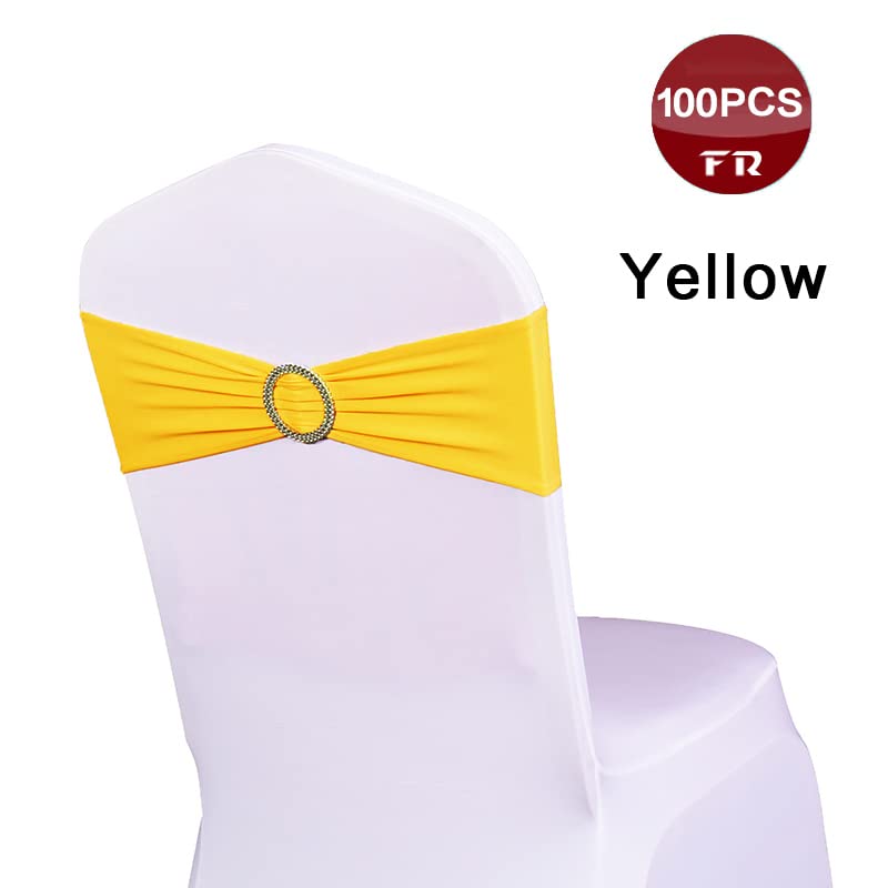 KALGHI Fascia per sedia elastica da 100 pezzi Fascia per sedia in spandex di poliestere con anello per la decorazione della copertura della sedia della festa nuziale-avorio