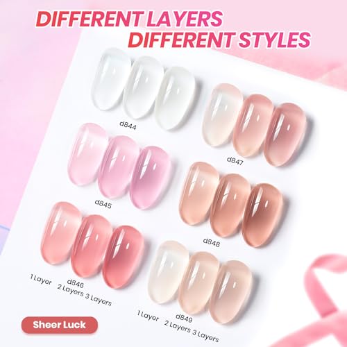 Image of Beetles Jelly Gel Nail Polish Set - 6 Colors Neutral Sheer Milky White Nude Pink Gel Polish Kit Translucent Soak off UV French Nail Art Manicure Gift for Women Girls