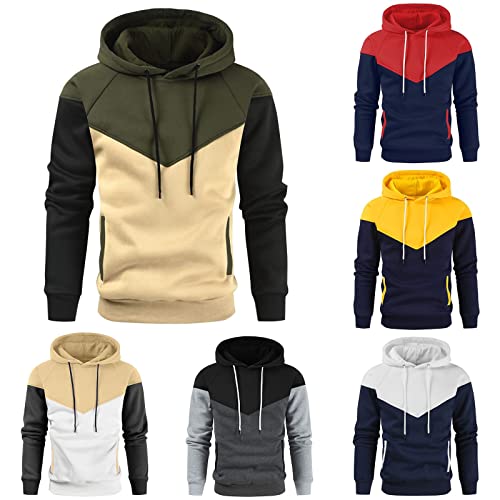 Hoodies for Men Patchwork Pullover Hoodies Lightweight Casual Hoodie Fall Winter Comfortable Warm Fleece Sweatshirts