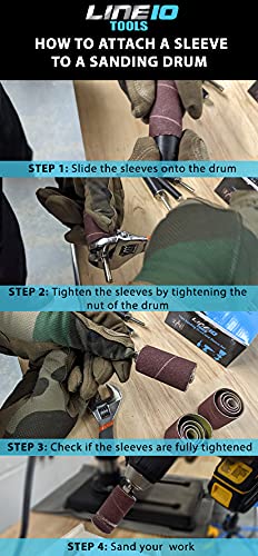 Line10 Tools 16 Pack Sanding Drum And Sleeves Set For Drill, 2-Inch Long, 60, 80 And 120 Grit #TOP7