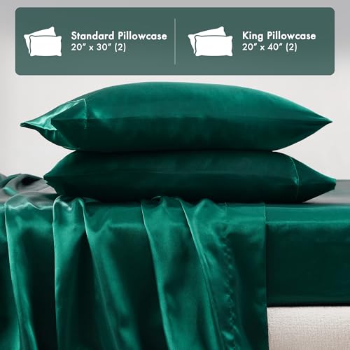 Image of Madison Park Essentials Satin Pillowcase Set of 2, Silky, King Emerald