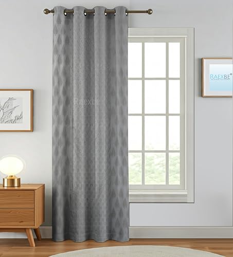 Image of Heavy Long Crush Floral Design Curtains | 7ft Premium Polyester Punching Coin Pattern Curtains for Living Room, Bedroom, Door & Window | Modern Grey Home Decor Screens | Set of 2 Pieces