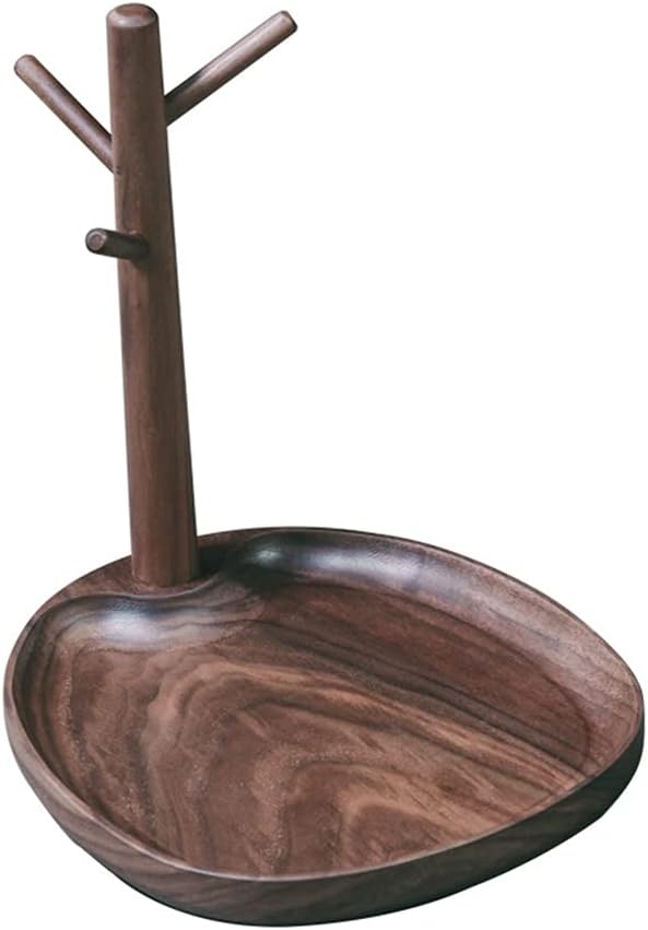 Key Rack Wood Branch Storage Rack Home Desk Organizer Sundries Storage Oval Plate Porch Key Jewelry Hanging Storage Rack (Color : Acacia Size : 17.5 * 19.5 * 19 cm) (Walnut 17.5 * 19.5 * 19 CM)