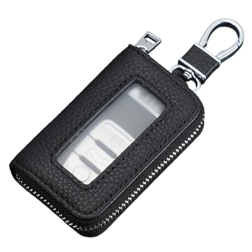 OUDQFCJ Estuche de Llaves de Auto de Cuero Portátil, Funda para Llaves de Coche con Ventana Transparente, Llavero con Gancho Metálico y Cremallera (para Hombre y Mujer)