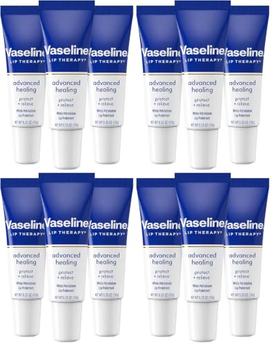 Image of Vaseline Lip Therapy Advanced Healing 12-Pack - White Petroleum Moisturizing Lip Balm for Extremely Dry Lips, 0.35 Oz Ea