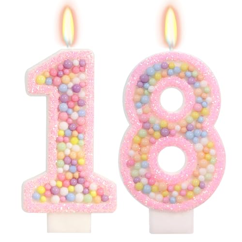 FamGift Pastel Macaron Number 18 Candle, 18th Birthday Decorations for Girl
