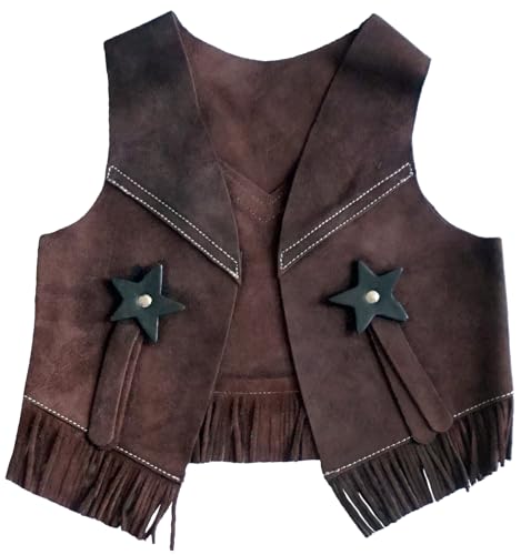 Children's Western Suede Brown Leather Vest with Fringe Size Medium 4-6 Yr, 5T