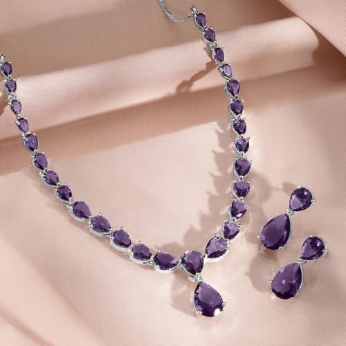 Image of Rubans Necklace Set Rhodium Plated Crystal Studded Jewellery Gift for Women & Girls