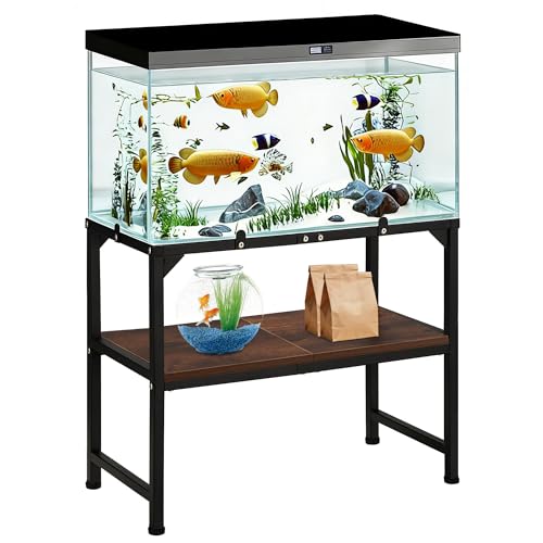Image of 10-20 Gallon Fish Tank Stand, Metal Aquarium Stand with Adjustable Non-Slip Foot and Wooden Shelf, Reptile Tank Stand Easy to Assemble for Home Office, Firm and Steady(Tank not Included)