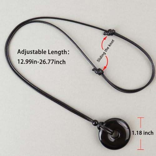 Natural Gemstone Pendant Necklce Lucky Coin Crystal Necklace Donut Pendnat with Adjustable Rope Reiki Healing Crystal for Men Women2