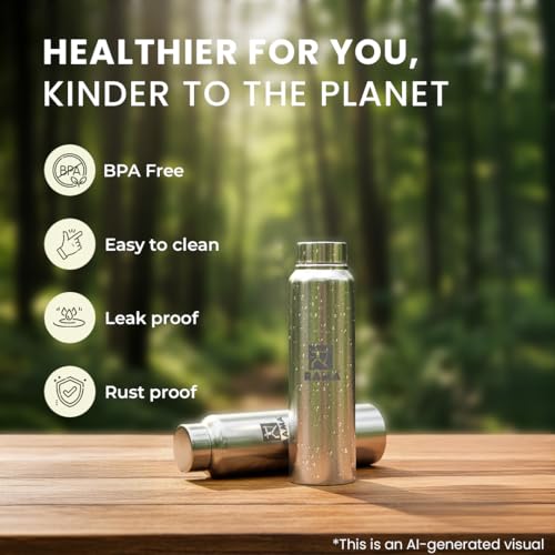 Image of RAMA Stainless Steel Water Bottle 950 ml | 304 Food-Grade Stainless Steel | Leakproof, Rust-Proof, Durable | Lightweight Single Wall Bottle | Perfect for Home, Office, School, Gym & Travel