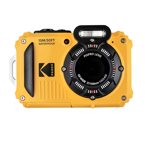 Image of Kodak PIXPRO WPZ2 Digital Camera (Yellow) | 16MP Sensor, 4X Optical Zoom, Waterproof Shockproof Design & Full HD Video | Great for Outdoor & Travel Photos (WPZ2YL) + 32GB Card + Case + Cleaning Cloth