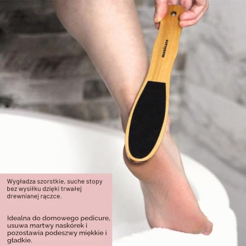 Manicare Wygładzający drewniany pilnik do stóp, dwustronny do złuszczania i usuwania suchej, martwej skóry, eliminuje odciski i modzele, narzędzie do pedicure dla super miękkich stóp, naturalny